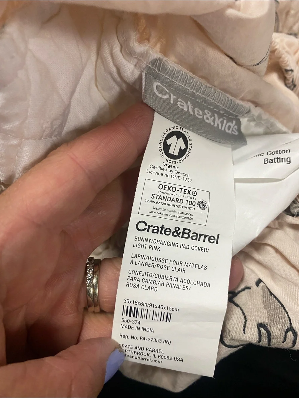 Crate&Barrel Light Pink Bunny crib sheet set and changing pad cover